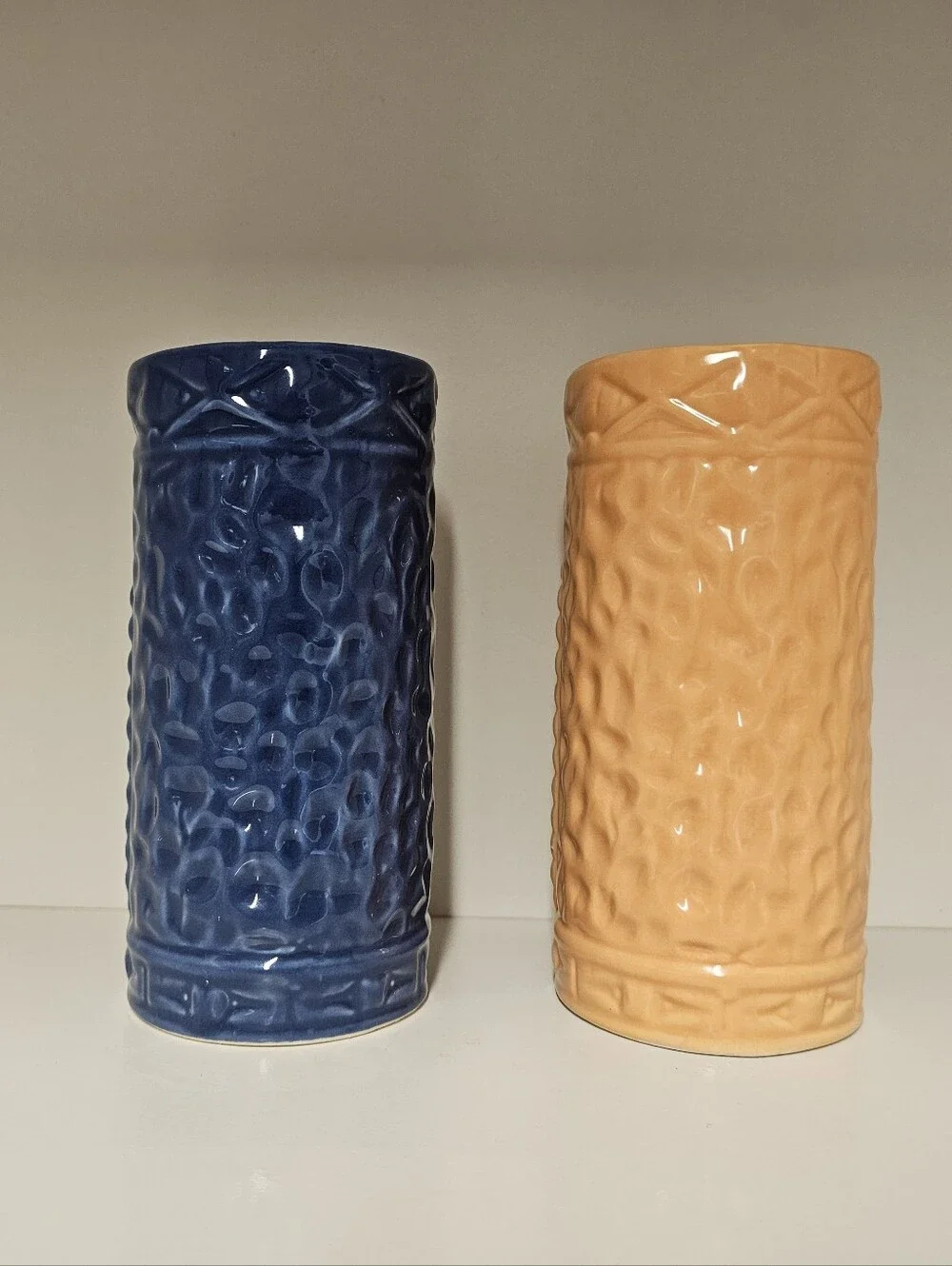 Home Tiki Blue and Peach Ceramic Bar Glass/Mug Pair - (Qty 2)